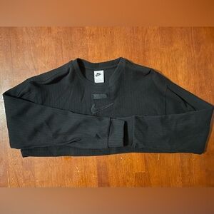 Nike Womens Crop Top Long Sleeve Medium Black Ribbed Swoosh Athletic Shirt
